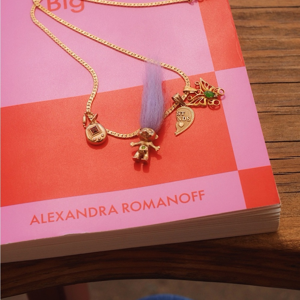 Gold and Purple Charm Necklace Jewelry